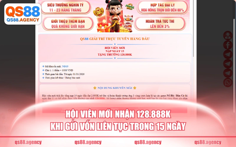 Hội viên mới nhận 128.888k khi gửi vốn liên tục trong 15 ngày