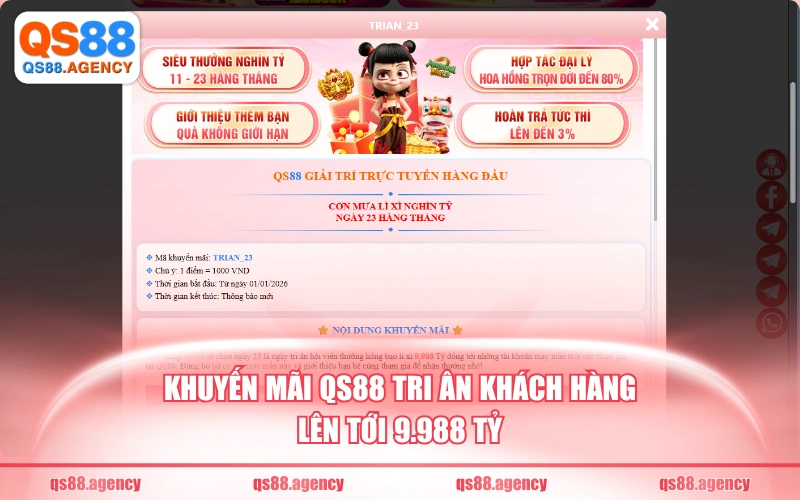 Khuyến mãi QS88 tri ấn khách hàng lên tới 9.988 tỷ
